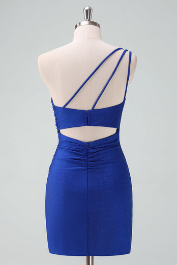 Royal Blue One Shoulder Bodycon Ruched Short Graduation Dress