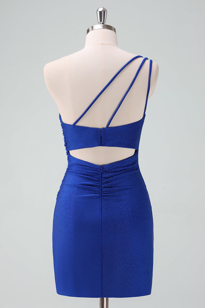 Load image into Gallery viewer, Royal Blue One Shoulder Bodycon Ruched Short Graduation Dress