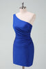 Load image into Gallery viewer, Royal Blue One Shoulder Bodycon Ruched Short Graduation Dress