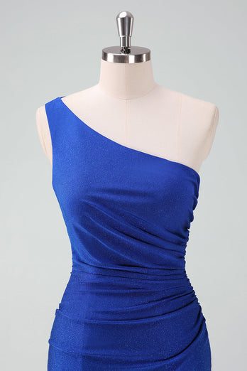 Royal Blue One Shoulder Bodycon Ruched Short Graduation Dress