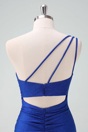 Royal Blue One Shoulder Bodycon Ruched Short Graduation Dress