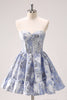 Load image into Gallery viewer, Blue Corset A Line Sweetheart Graduation Dress