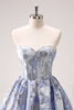 Load image into Gallery viewer, Blue Corset A Line Sweetheart Graduation Dress