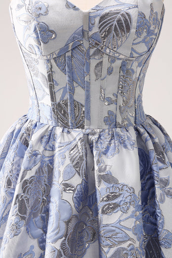 Blue Corset A Line Sweetheart Graduation Dress