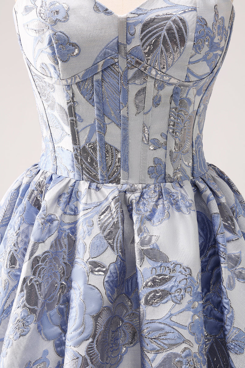 Load image into Gallery viewer, Blue Corset A Line Sweetheart Graduation Dress