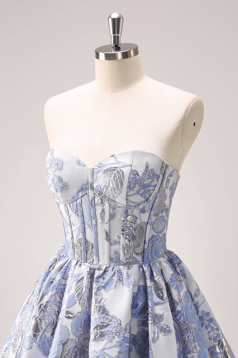 Load image into Gallery viewer, Blue Corset A Line Sweetheart Graduation Dress