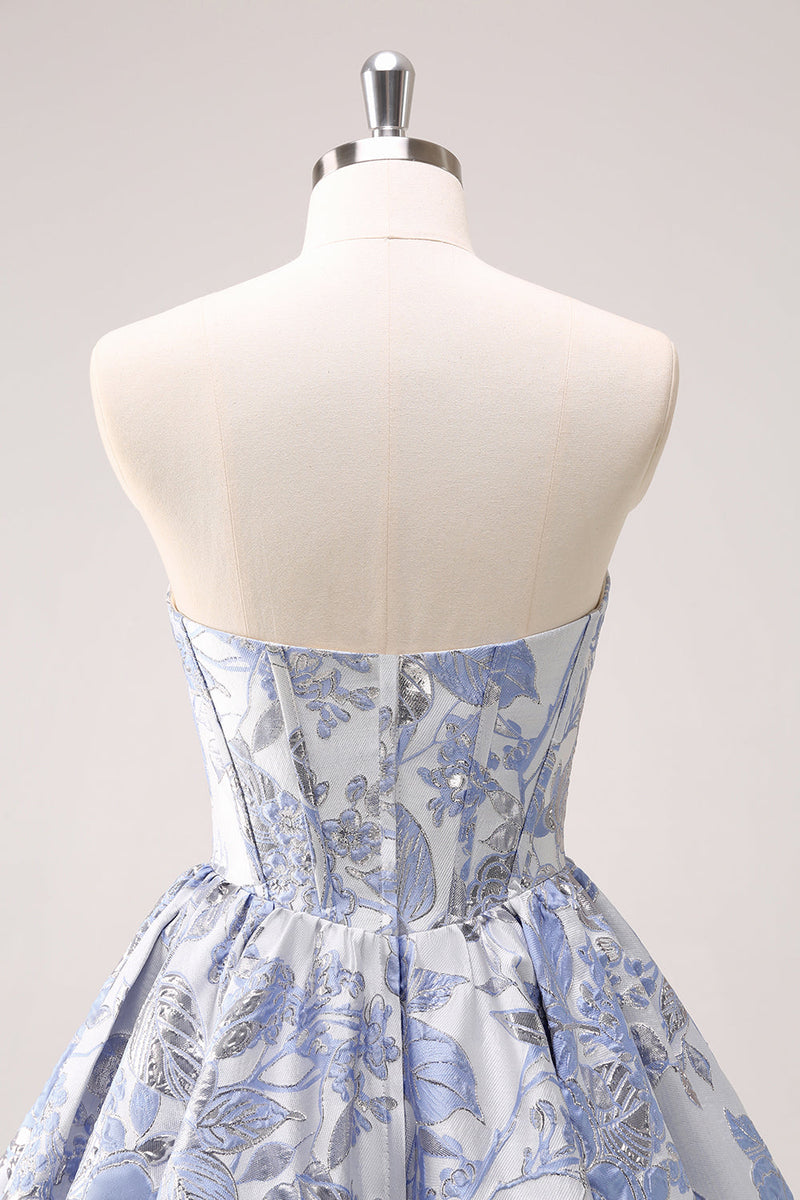 Load image into Gallery viewer, Blue Corset A Line Sweetheart Graduation Dress