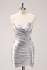 Load image into Gallery viewer, Silver Strapless Hollow Out Pleated Tight Graduation Dress with Beading