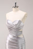 Load image into Gallery viewer, Silver Strapless Hollow Out Pleated Tight Graduation Dress with Beading