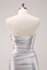 Load image into Gallery viewer, Silver Strapless Hollow Out Pleated Tight Graduation Dress with Beading