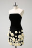 Load image into Gallery viewer, Black Strapless Bodycon Short Graduation Dress with 3D Flowers