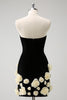 Load image into Gallery viewer, Black Strapless Bodycon Short Graduation Dress with 3D Flowers