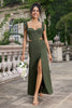 Load image into Gallery viewer, Olive A Line Spaghetti Straps Floor Length Wedding Guest Dress with Slit