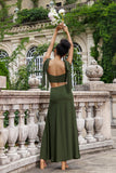 Olive A Line Spaghetti Straps Floor Length Wedding Guest Dress with Slit