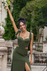 Load image into Gallery viewer, Olive A Line Spaghetti Straps Floor Length Cut Out Bridesmaid Dress with Slit