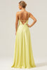 Load image into Gallery viewer, Yellow A Line Halter Cut Out Long Bridesmaid Dress with Flower