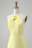 Load image into Gallery viewer, Yellow A Line Halter Cut Out Long Bridesmaid Dress with Flower