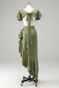 Load image into Gallery viewer, Olive A Line V Neck Satin Asymmetrical Bridesmaid Dress with Ruffle Slit