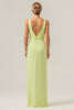 Load image into Gallery viewer, Lime Sheath Deep V Neck Ruffled Wedding Guest Dress with Slit