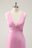 Load image into Gallery viewer, Pink Mermaid V Neck Satin Long Bridesmaid Dress