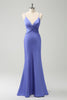 Load image into Gallery viewer, Purple Mermaid Spaghetti Straps Hollow Out Twist Front Bridesmaid Dress