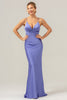 Load image into Gallery viewer, Purple Mermaid Spaghetti Straps Hollow Out Twist Front Bridesmaid Dress