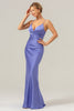 Load image into Gallery viewer, Mermaid Spaghetti Straps Hollow Out Twist Front Purple Bridesmaid Dress