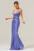 Load image into Gallery viewer, Mermaid Spaghetti Straps Hollow Out Twist Front Purple Bridesmaid Dress