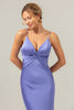 Load image into Gallery viewer, Mermaid Spaghetti Straps Hollow Out Twist Front Purple Bridesmaid Dress