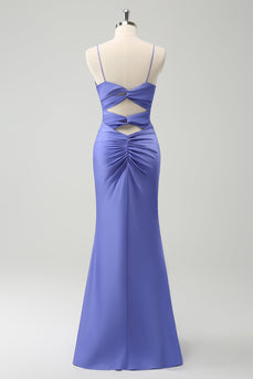 Purple Mermaid Spaghetti Straps Hollow Out Twist Front Bridesmaid Dress