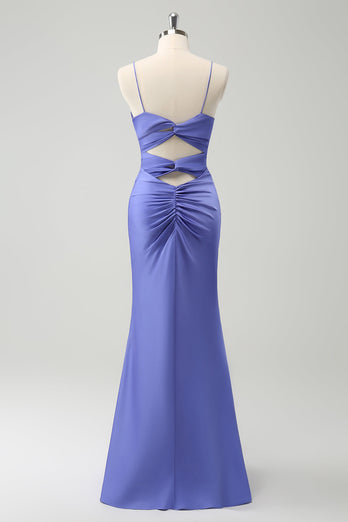 Mermaid Spaghetti Straps Hollow Out Twist Front Purple Bridesmaid Dress