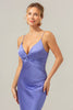 Load image into Gallery viewer, Mermaid Spaghetti Straps Hollow Out Twist Front Purple Bridesmaid Dress