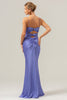 Load image into Gallery viewer, Purple Mermaid Spaghetti Straps Hollow Out Twist Front Bridesmaid Dress