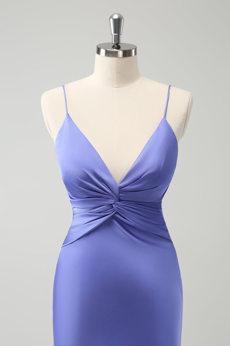 Load image into Gallery viewer, Purple Mermaid Spaghetti Straps Hollow Out Twist Front Bridesmaid Dress