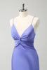 Load image into Gallery viewer, Purple Mermaid Spaghetti Straps Hollow Out Twist Front Bridesmaid Dress