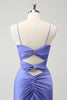 Load image into Gallery viewer, Purple Mermaid Spaghetti Straps Hollow Out Twist Front Bridesmaid Dress