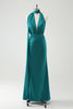 Load image into Gallery viewer, Peacock Sheath Halter Backless Bridesmaid Dress with Slit