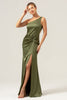 Load image into Gallery viewer, Olive Mermaid One Shoulder Backless Satin Long Bridesmaid Dress