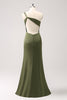 Load image into Gallery viewer, Olive Mermaid One Shoulder Backless Satin Long Bridesmaid Dress