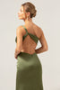 Load image into Gallery viewer, Olive Mermaid One Shoulder Backless Satin Long Bridesmaid Dress