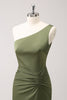 Load image into Gallery viewer, Olive One Shoulder Mermaid Satin Long Bridesmaid Dress