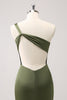 Load image into Gallery viewer, Olive One Shoulder Mermaid Satin Long Bridesmaid Dress