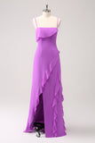 Tahiti Spaghetti Straps Chiffon Long Bridesmaid Dress with Ruffles