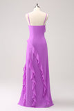 Tahiti Spaghetti Straps Chiffon Long Bridesmaid Dress with Ruffles