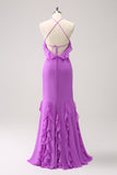Halter Tahiti Mermaid Chiffon Bridesmaid Dress with Ruffles