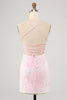 Load image into Gallery viewer, Sparkly Pink Spaghetti Straps Tight Short Graduation Dress with Lace-up Back