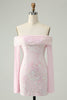 Load image into Gallery viewer, Sparkly Pink Bodycon Off The Shoulder Sequins Graduation Dress with Long Sleeves