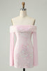 Load image into Gallery viewer, Sparkly Bodycon Off The Shoulder Sequin Pink Graduation Dress with Long Sleeves