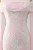 Load image into Gallery viewer, Sparkly Pink Bodycon Off The Shoulder Sequins Graduation Dress with Long Sleeves