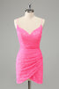 Load image into Gallery viewer, Glitter Hot Pink Bodycon Spaghetti Straps Sequins Short Graduation Dress